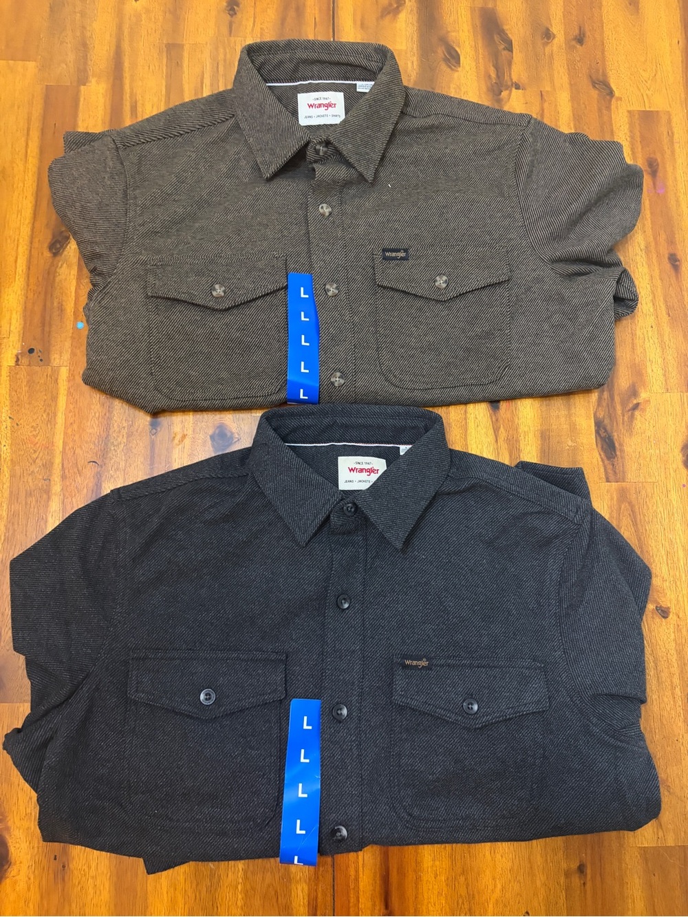 Wrangler Men's Long-Sleeve Button-Down Shirt - Charcoal and Brown